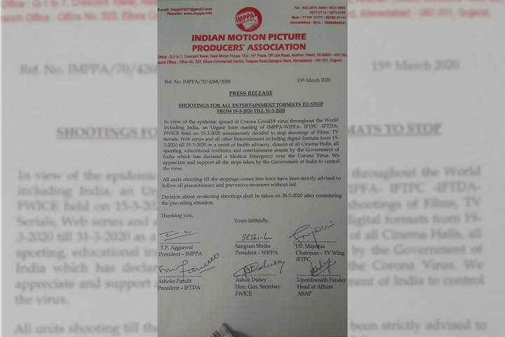 COVID-19 effect: No film, TV, digital shoot from March 19 to...