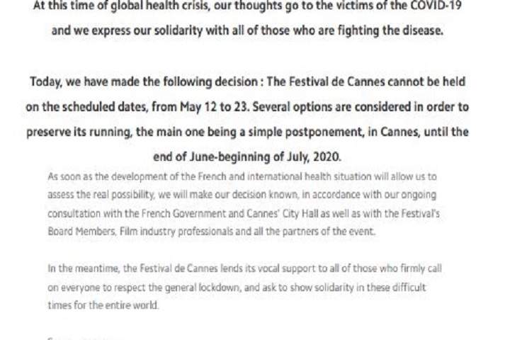 COVID-19 effect: Cannes Film Festival 2020 postponed