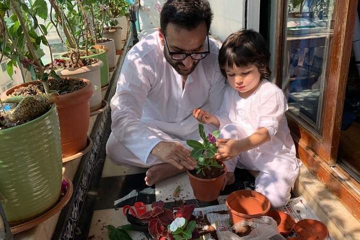 Saif busy gardening with son Taimur on 'Janata curfew'